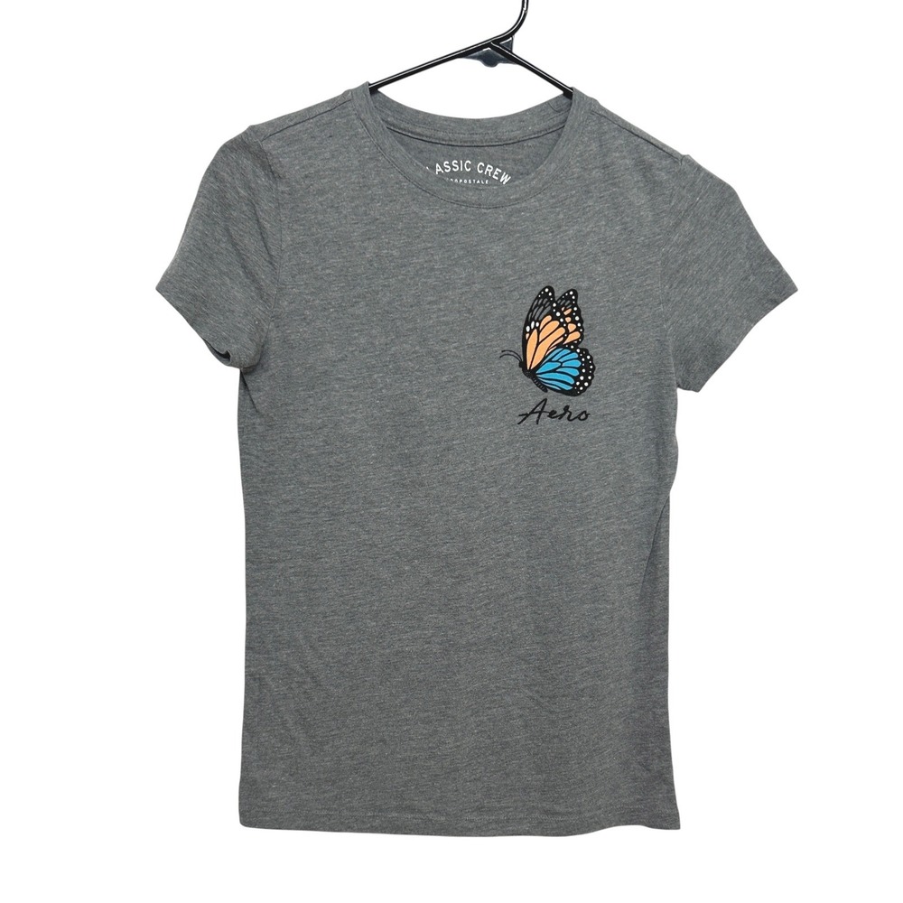 Aeropostale Butterfly Graphic Tee Small Gray Soft Classic Crew Y2K Mallcore